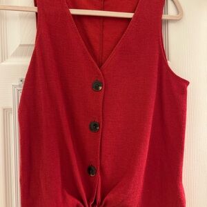 Red Button-Front Sleeveless Top